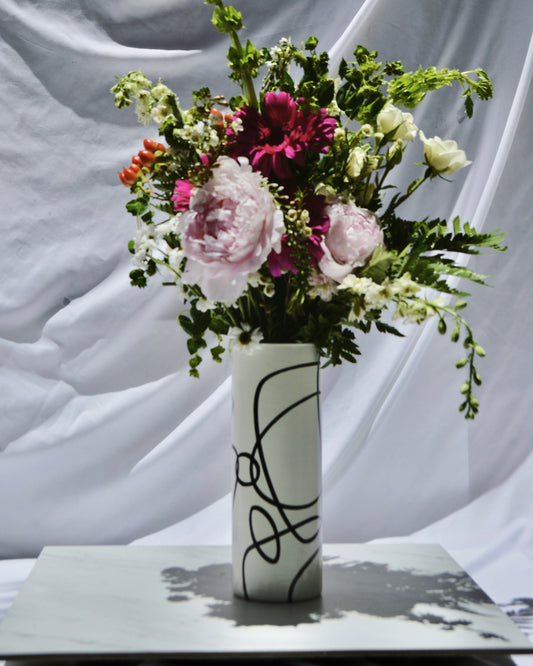 White Modern Lines Vase (Small)