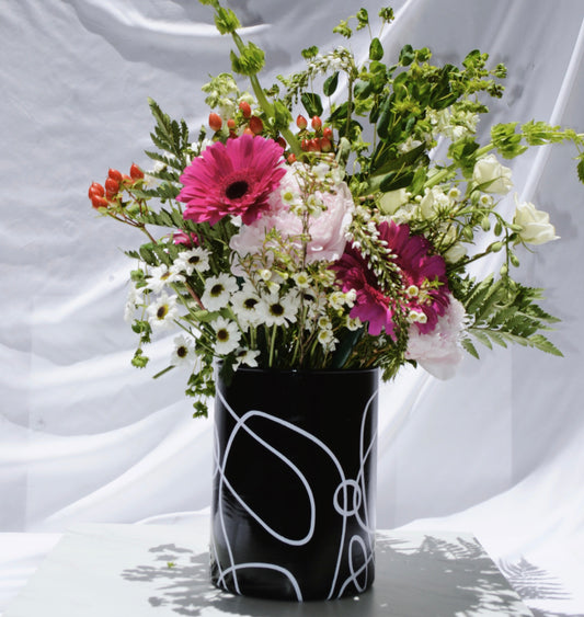 Black Modern Lines Vase (Large)